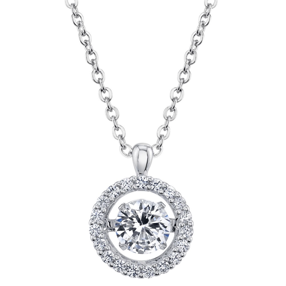 NEW- 925 Sterling Silver Dancing Lab Created White Sapphire Pendant and …